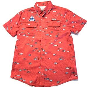 Ocean & Coast Boys Orange Button Up Fish Shirt Size Medium
